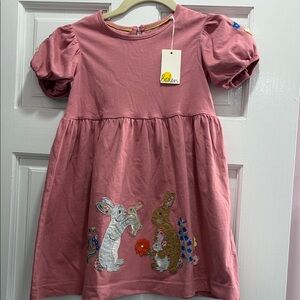 Mini Boden Pink Kids Dress with Bunny Embroidery